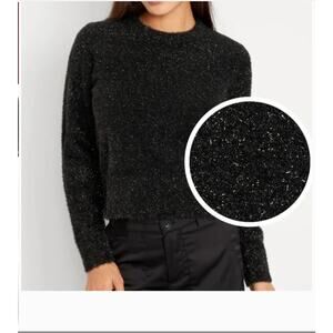 Old Navy Eyelash Shine Crewneck Sweater Womens Medium Black Career Going Out